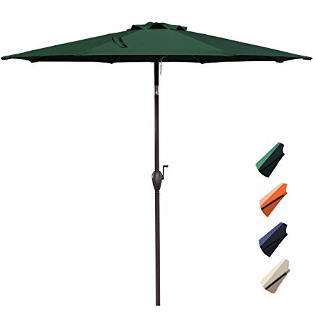 RUBEDER 10' Patio Umbrella Outdoor Market Table Umbrella with 8 Sturdy Ribs,Wing Vent,Push Button Tilt & Crank (10 Ft, Dark Green 3)