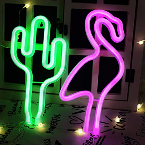 Flamingo & Cactus Neon Lights, Creative LED Neon Signs for Bedroom, Kids Room, Beer Bar, Birthday Party, Children's Gift
