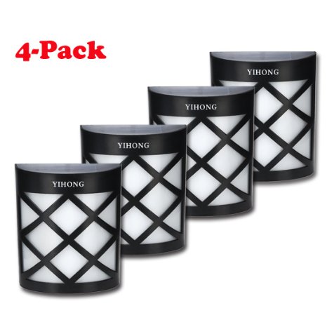 Solar Fence Lights Wall Mount YIHONG LED Garden Light Lamp Outdoor Lightings For Deck Post Stairs Steps Gutter Patio Pond Pool, 4 Pack