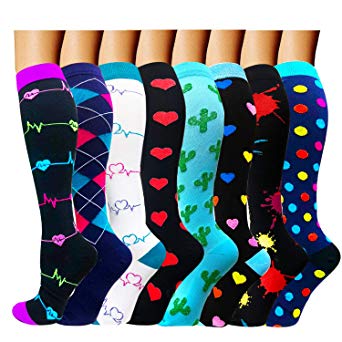 Compression Socks (8 pairs) For Women & Men 15-20mmHg - Best Medical,Running,Nursing,Hiking,Recovery & Flight Socks