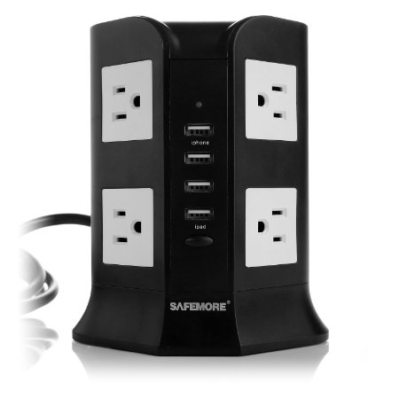 Safemore Smart 8-Outlet with 4-USB Output Surge Protection Power Strip (Black and White)