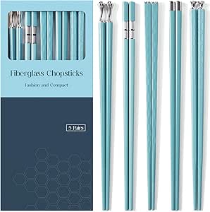 GLAMFIELDS Chopsticks Reusable,Premium Fiberglass Chopsticks Dishwasher Safe，5 Pairs Non-slip Chop Sticks Lightweight for Sushi 9.57 Inch Gift Set