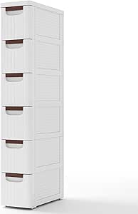 Giantex 6 Drawers Storage Cart, Narrow Plastic Dresser, Rolling Organizer Cart for Office Classroom Bedroom Bathroom Art Craft Supplies, Mobile Slim Utility Cart on Wheels (7.5"x16.5"x43")