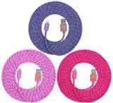 High Quality 10ft3m Braided Nylon Lightning Charging Cables for Apple iPhone 5 5C 5SiPhone 6 6 Plus iPad 4 Mini iPod Touch 5Nano 7 8 pin to USB - 3pack pinkhot pinkpurple