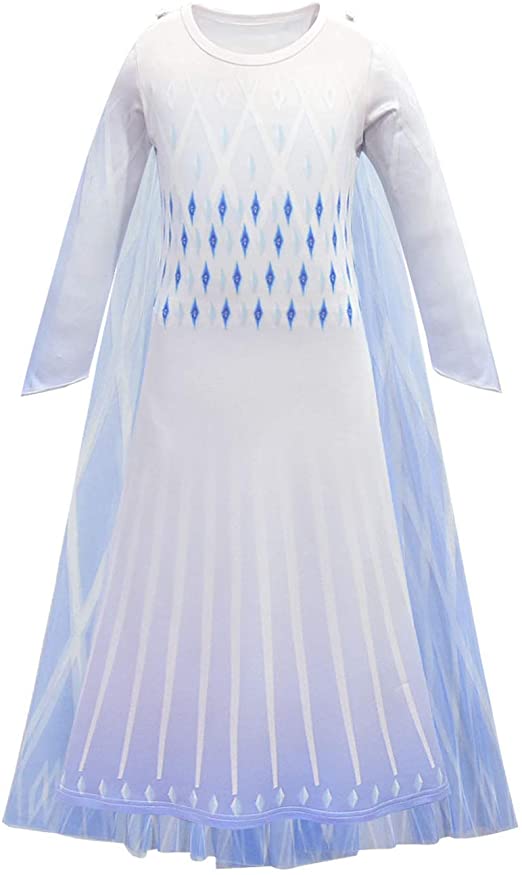 Es Unico Elsa Inspired White Dress Costume for Girls. Toddler Dress Up with Long Train.