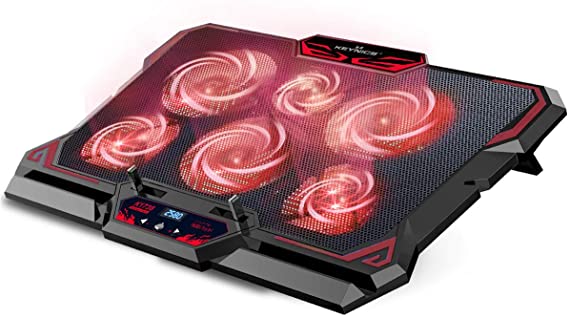 KEYNICE Laptop Cooling, 12-17 inch Laptop Cooling Pad, Laptop Cooler with 6 Quiet Fans, Dual USB Port, 5 Wind Speed Adjustable, Red LED Light, Gaming Cooling Fan for Laptop, Portable Notebook Cooler