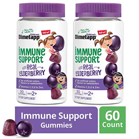 Children’s Dimetapp Elderberry Gummies (60Count) Immune Support for Kids, Vitamins C, D, E & Zinc, No Artificial Colors, Flavors or Sweeteners