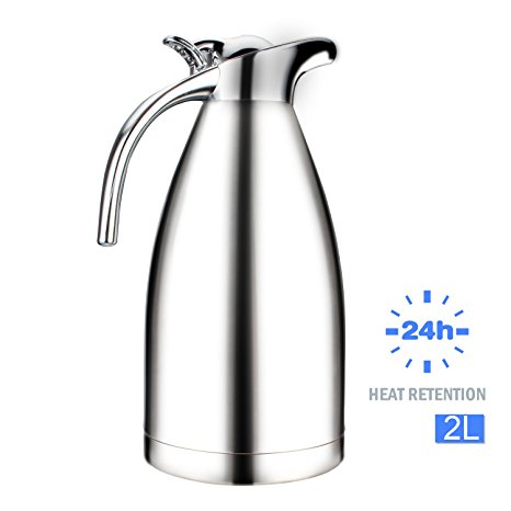 Coffee Pot Stainless Steel 68 oz/2 liter, 18/10 Stainless Steel Coffee Thermos - Double Walled Vacuum Carafe Insulated