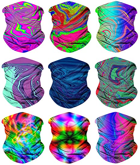 Sojourner 9PCS Seamless Bandanas Face Mask Headband Scarf Headwrap Neckwarmer & More – 12-in-1 Multifunctional for Music Festivals, Raves, Riding, Outdoors