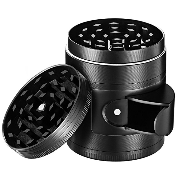 TOPELEK Herb Grinder, Premium Zinc Alloy Grinder Herb with a Unique Cabinet Door for Easy Collection, Best Grinder for Dry Herb and Tobacco with Better Quality - 2.0 Inches, 4 Layers - Black