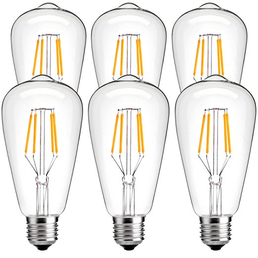 Vintage Edison Light Bulb,LuminWiz 4W ST64 Antique Style LED Bulb Filament Light,2200K,E26 Medium Base Lamp,330 Lumens,SoftWarm,6-Pack