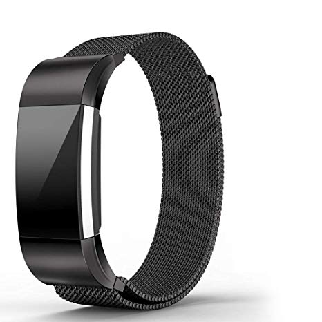 Replacement Bands for Fitbit Charge 2-Stainless Steel Metal Bracelet with Magnet Clasp, Smart Wristband Accessories, Black/6.5''– 9.9"