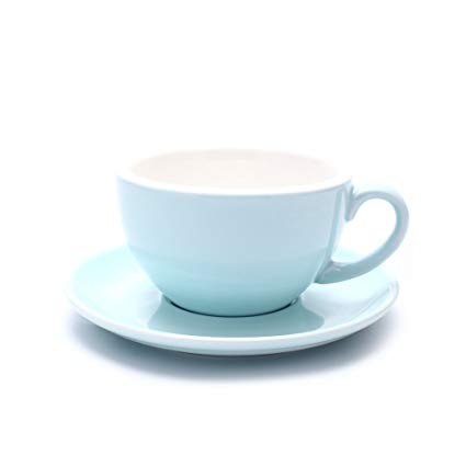 Coffeezone Cappuccino Barista Latte Art Cup and Saucer New Bone China for Coffee Shop (Glossy Light Blue, 8.5 oz)