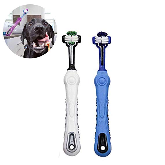 2 Pack Dog Cat Toothbrush Three Sided Pet Toothbrush Dog Brush Addition Bad Breath Tartar Teeth Care Dog Cat Cleaning Mouth
