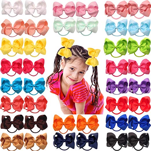 40Pcs 4.5 Inch Large Big Bows Hair Ties Ponytail Holder Elastic Hair Bands Boutique Pinwheel Hair Bows for Girls Toddlers Kids Teens Pairs