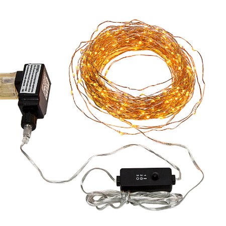 100 Ft Warm White Plug in Starry Copper Wire String Lights with Timer - 300 LEDs