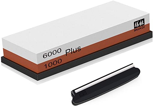 SHAN ZU Whetstone Plus Size, Extra Large Knife Sharpening Stone 1000/6000 2- in-1 with Silicone Strip & Angle Guide for Kitchen Knives - 200 x 77 x 30mm