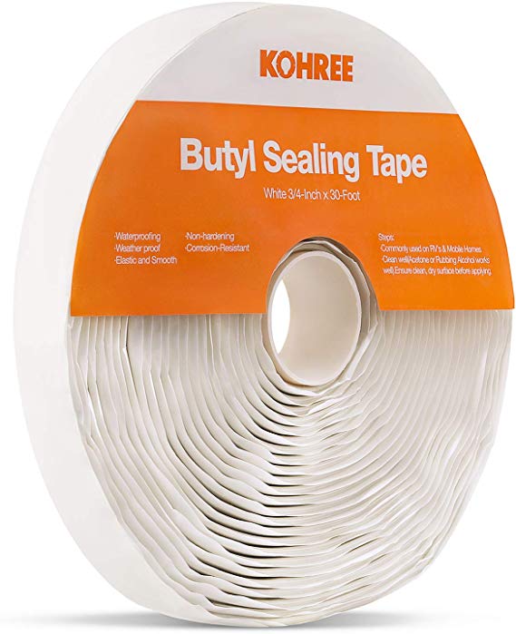 Kohree Butyl Seal Tape RV Putty Rubber Sealant Tape White, 1/8-Inch x 3/4-Inch x 30-Foot, Leak Proof Butal Tape for RV Repair, Window, Boat Sealing, Glass and EDPM Rubber Roof Patching