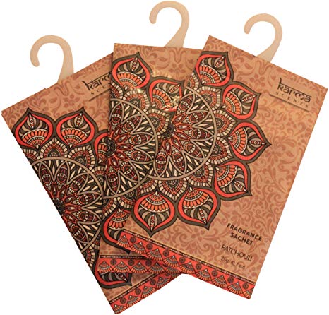 Premium Patchouli Scented Sachets for Drawers, Closets and Cars, Lovely Fresh fragrance, Lot of 12 Bags, By Karma Scents