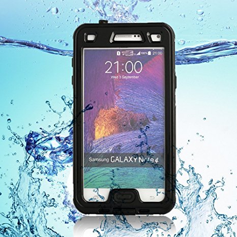 SZJJX Shockproof Waterproof Snowproof Dirtproof Sweatproof Protection Cover Case for Samsung Galaxy Note 4 Built in Kickstand (Black)