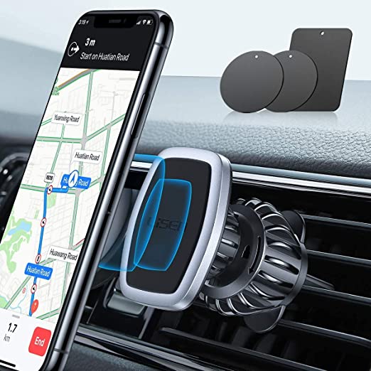 LISEN Phone Holder Car, [Upgraded Clip] Magnetic Phone Mount [6 Strong Magnets] Car Phone Mount [Case Friendly] iPhone Car Holder Car Mount for iPhone Compatible with All Smartphone and Tablet-Silver