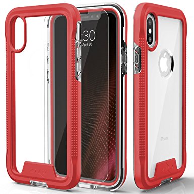 iPhone X Case - Zizo [ION Series] with FREE [iPhone X Screen Protector] Transparent Clear [Military Grade Drop Tested] (Red/Clear)