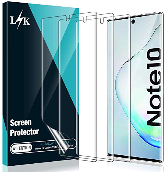 [3 Pack] L K Screen Protector for Samsung Galaxy Note 10, [Self Healing] [Full Coverage] HD Effect Flexible Film, Lifetime Replacement Warranty