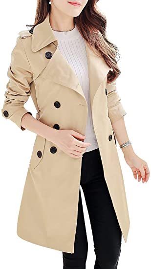 NANJUN Women's Double-Breasted Trench Coat Classic Lapel Overcoat Slim Outerwear Waterproof Coat with Belt Buckle