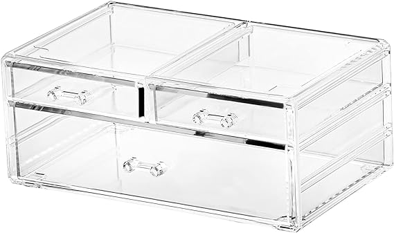 Stackable Makeup Storage 3 Drawers Clear Acrylic Bathroom Storage Organizer Acrylic Drawers Organizer for For Jewelry Hair Accessories Nail Polish Lipstick Make up Marker Pen