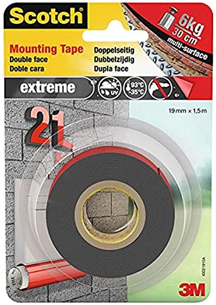 Scotch 40021915 Mounting Tape Double Face 19 mm x 1.5 m Grey