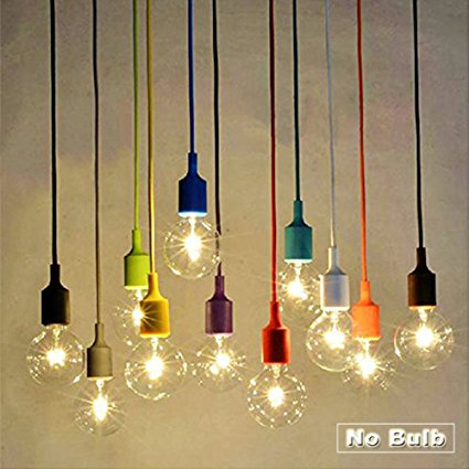 Socket Pendant Light, Ablevel E26 E27 Socket Base Silicon Pendant Hanging Lamp Holder With Wire, 3.3ft Colorful Designer Hard Wired Rope Cord 8 Pack (No Bulb)