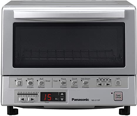 Panasonic FlashXpress Compact Toaster Oven with Double Infrared Heating, Crumb Tray and 1300 Watts of Cooking Power - 4 Slice Countertop Toaster Oven - NB-G110P (Stainless Steel)