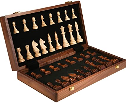 Yayan Chess set Wooden Chess, Foldable Chess Set Board With Portable Folding Interior Storage Travel Chess Game Board Chess (Size : 39cm)