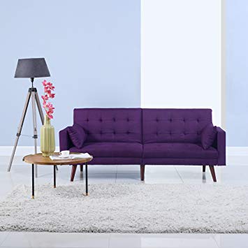 Divano Roma Furniture Modern Tufted Linen Splitback Recliner Sleeper Futon Sofa (Purple)