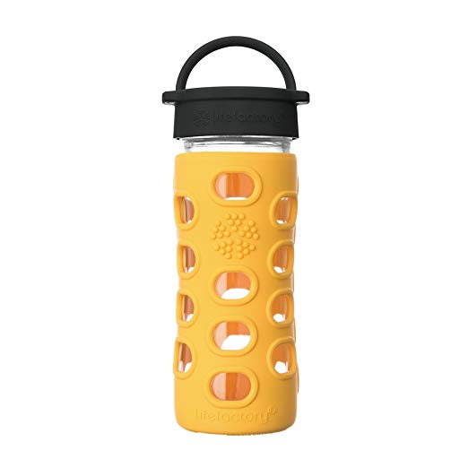 Lifefactory 12-Ounce BPA-Free Glass Water Bottle with Classic Cap and Silicone Sleeve, Marigold