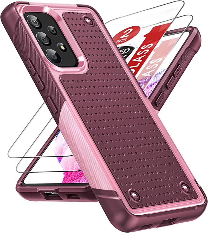 LeYi for Samsung Galaxy A53 5G Phone Case, Samsung A53 Case with 2 Pack Screen Protectors, Dual Layer Protective Hard PC Back & Soft Bumper Resilient Shock Absorb Phone Case for A53 5G, Red Pink