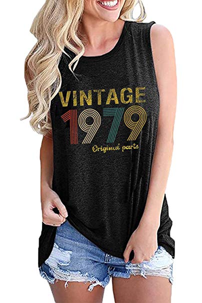 Vintage 1979 Original Parts 40th Birthday Gift Womens Tank Tops Retro Anniversary Cute Funny Summer Casual Vest Tees