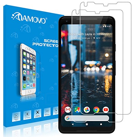 AMOVO Pixel 2 XL Screen Protector [2 Pack] [3D Curved Edge] Google Pixel 2 XL Tempered Glass [0.2mm HD] Full Coverage Tempered Glass Screen Protector for Google Pixel 2 XL (2 Pack, Pixel 2XL)