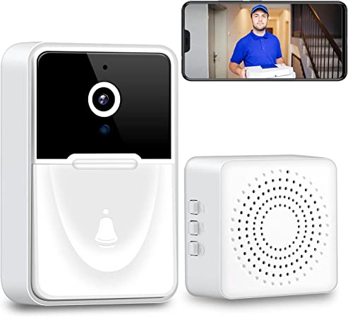 Smart Wireless Remote Video Doorbell, Intelligent Visual Ring Doorbell Home Intercom HD Night Vision WiFi Rechargeable Security Door Doorbell, Can Two-Way Calls,Photo,Recording,APP Control (White)