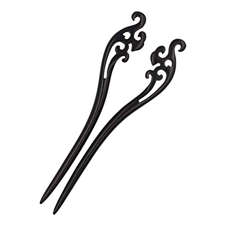 Real Sic Natural Sandalwood Hair Sticks for Women - Set of 2 - Retro Fashion Chopsticks for Long Hair (Water)