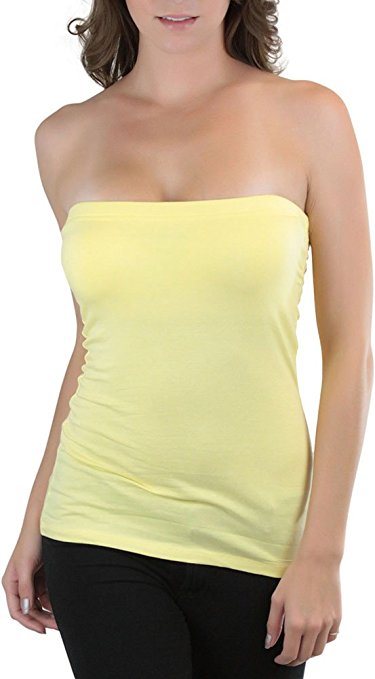 ToBeInStyle Women's Strapless Tube Tops with Built-in Shelf Bra