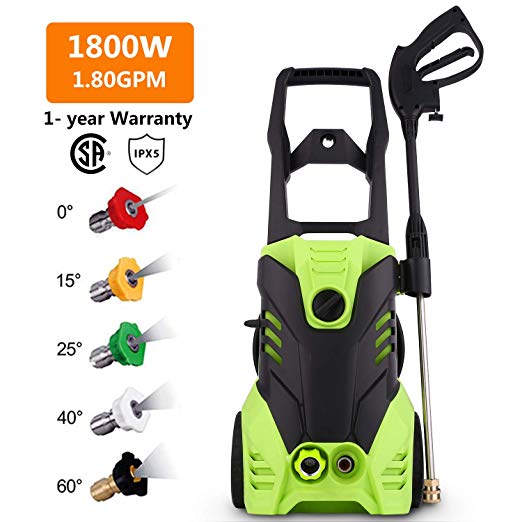Homdox HX4000 Electric Pressure Washer, 1800W High Power Washer Cleaner Machine W/ 5 Nozzles,Total Stop System, Rolling Wheels,1.80GPM