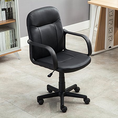Belleze Mid-Back Office Chair PU Leather Ergonomic Desk, Black