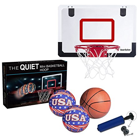 Iserlohn Mini Basketball Hoop, Over the Door Use - Include 2 Quiet Shooting Ball and a Pro-Mini Basketball, Air Pump, Design for Home or Office