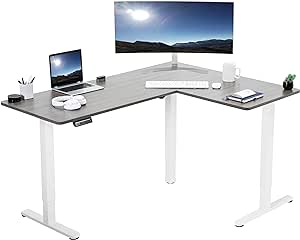 VIVO Electric Height Adjustable 63 x 47 inch Corner Stand Up Desk, Gray Table Top, White Frame, L-Shaped Standing Workstation, 3CT Series, DESK-E3CTWG-47