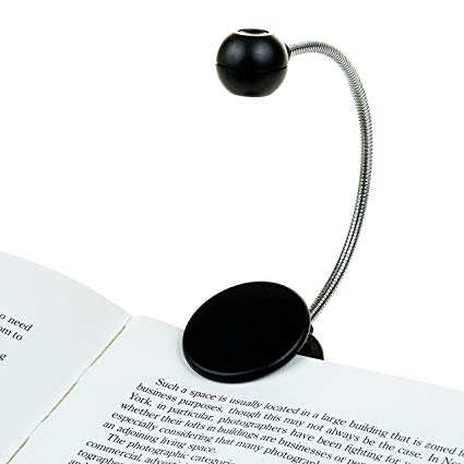 Disc LED Reading Light by WITHit - Black - LED Book Light with Chrome Neck for Books, E-Reader and E-Book Light