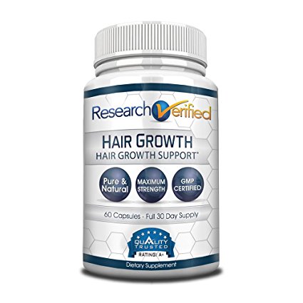 Research Verified Hair Growth Support - The Best Hair Growth Supplement on the Market - With Biotin, Saw Palmetto, MSM, Vitamins A E B2 B6 B12 - 100% Money Back Guarantee. 1 Month Supply