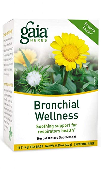 Gaia Herbs Bronchial Wellness Herbal Tea, 16 Tea Bags - Soothing Support, Promotes Respiratory Health, Caffeine Free