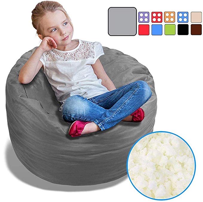 BeanBob Bean Bag Chair (Steel Grey), 2.5ft - Bedroom Sitting Sack for Kids w/Super Soft Foam Filling
