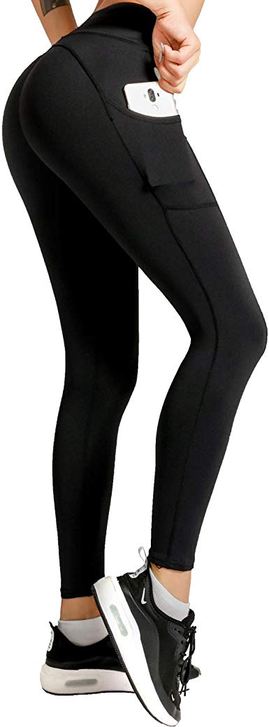 Meetjoy High Waisted Yoga Pants with Pockets for Women - Tummy Control Workout Leggings